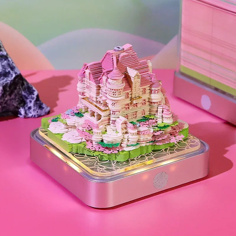 Love Castle 3D Memo Pad Paper Carving Art Calendar Fantasy Castle Notepad 3D Paper Card Decor New Year Valentine's Day Gift Box