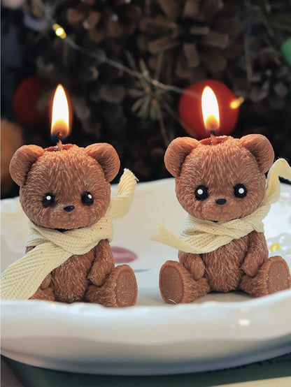 Cute Scarf Teddy Bear Scented Candle，Soy Wax Aromatherapy Candle for home Decor Festival party decoration Birthday Gift
