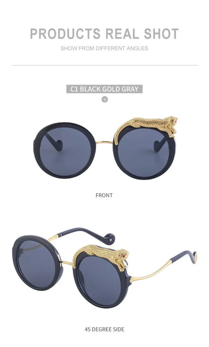 Oversized Round Sunglasses Women Big 2026 Luxury Brand Crystal Leopard-Shaped Sun Glasses for Ladies Anti Blue Light Eyeglasses