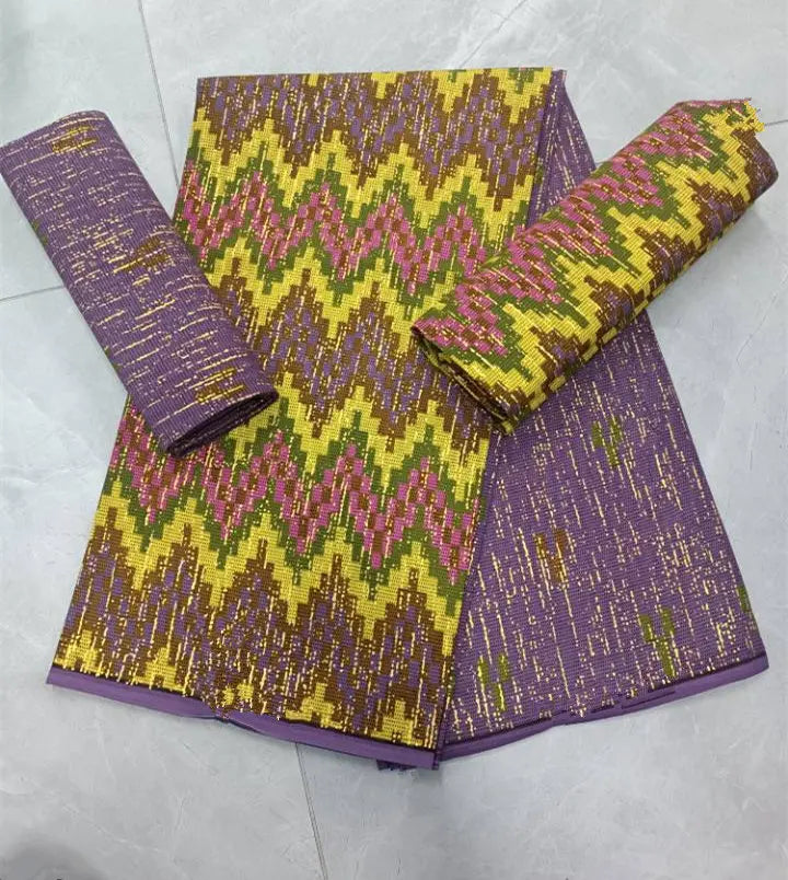 KENTE 4+2YARD 2024 Latest Design 6 Yards/lot African Fabric Gold Powder Ankara 100% Cotton Farbic For Sewing Wax Print Fabric