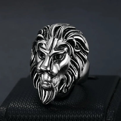 Retro Detailed Stainless Steel 3D Lion Head Rings For Men Punk Gothic Rock Animal Ring Domineering Biker Jewelry Accessories