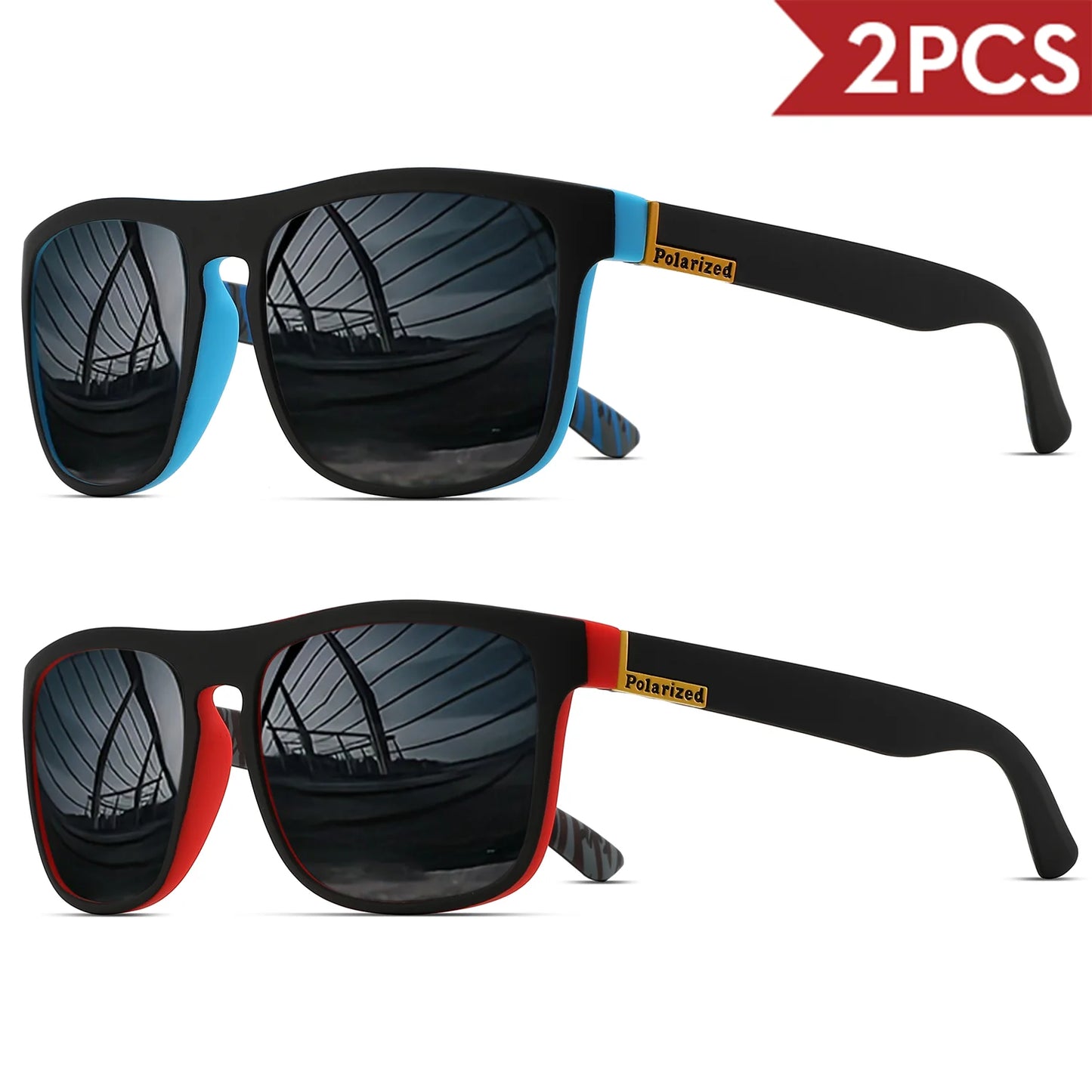 2PCSClassic Square Polarized Sports Sunglasses Lightweight PC Frame UV400 for Driving Fishing Cycling Unisex Everyday Durability