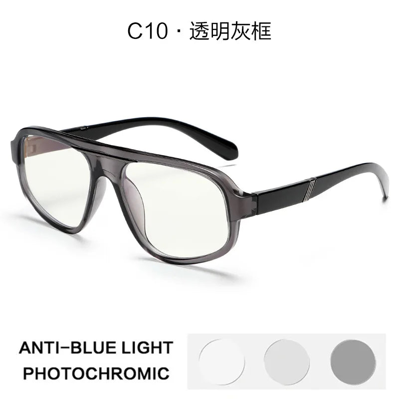 Classic Oversized Square Photochromic Anti Blue Light Reading Glasses Men Women Luxury Brand Computer Glasses Trendy TR90 Frames