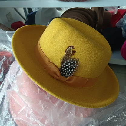 Women's Men's Fedora Hat Winter and Autumn Elegant Women's Gangster Trilby Felt Hamburg Church Jazz Hat 55-58CM Adjustable