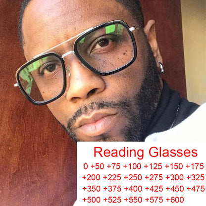 Tony Stark Glasses Men Women Magnifier Reading Eyewear Steampunk Blue Light Blocking Square Eyeglasses Plus Diopter +0.5 +6