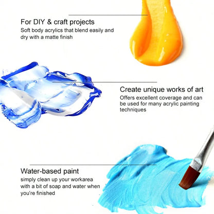 24 Colors Acrylic Paint Set (2oz) - Professional Craft Paint Kit With 12 Brushes For Canvas/Rock/Ceramic/Wood