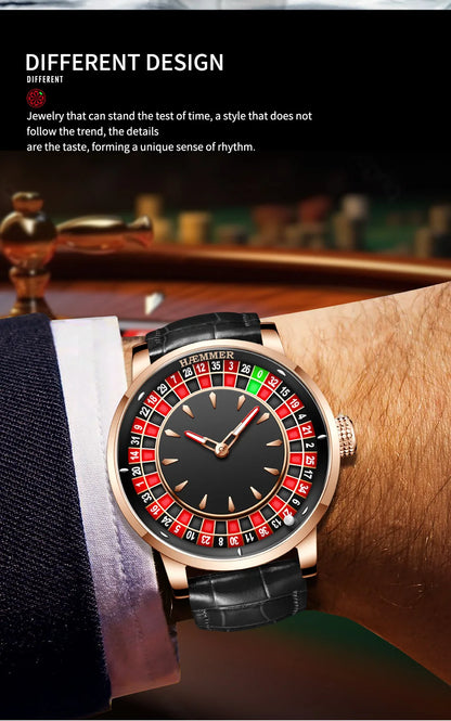 HAEMMER high-end design new mechanical watch NH35 rotating dial Las Vegas roulette desktop theme men's luminous waterproof watch