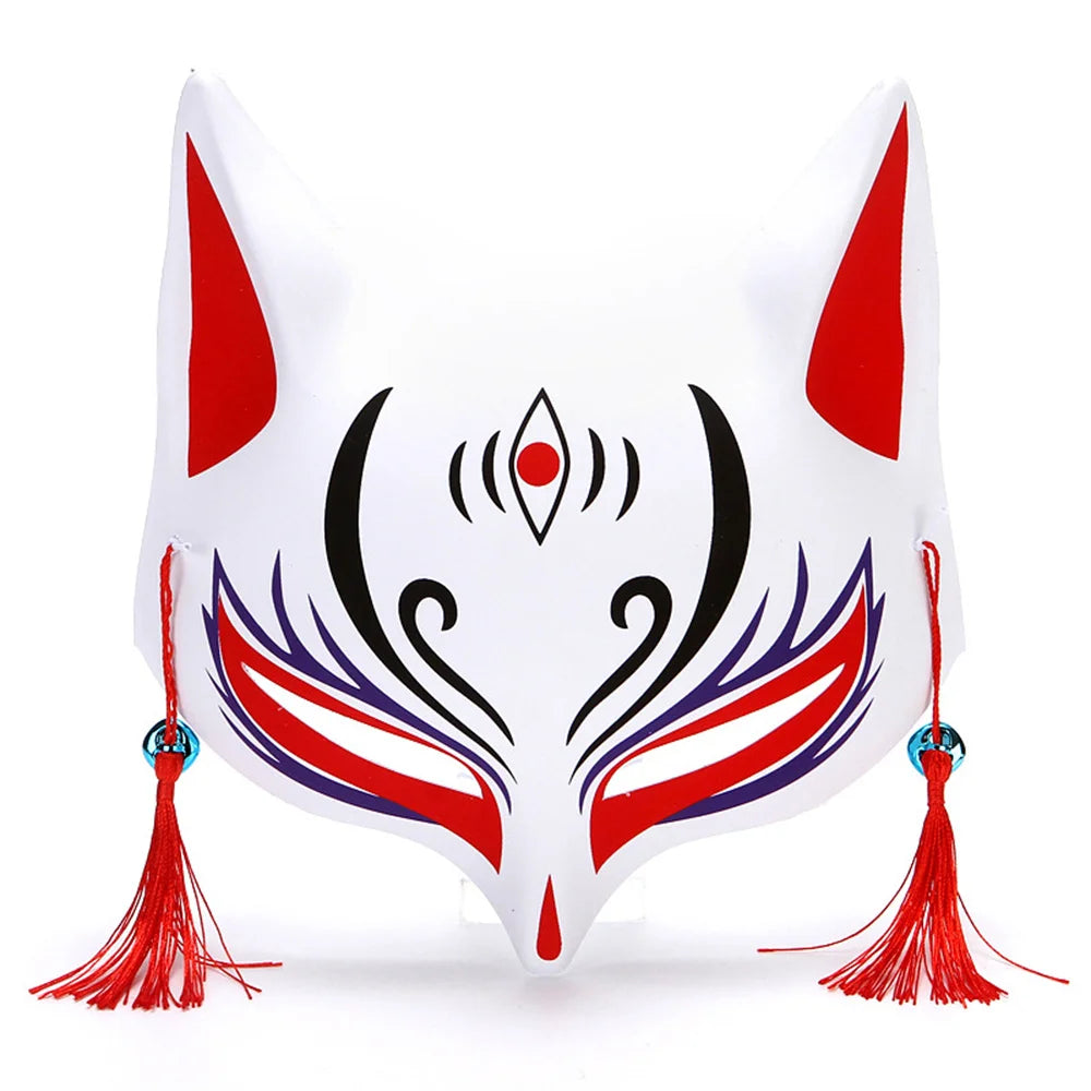 Fashion Anime Fox Mask Hand-painted Mask With Tassels Bell Halloween Masquerade Party Festival Cosplay Photo Prop Cute Gift