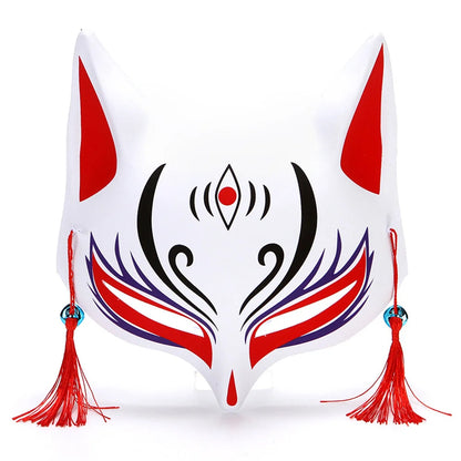 Fashion Anime Fox Mask Hand-painted Mask With Tassels Bell Halloween Masquerade Party Festival Cosplay Photo Prop Cute Gift