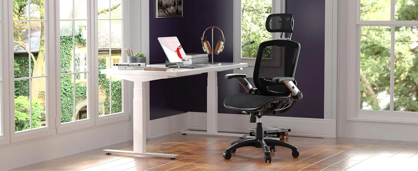 Ergonomic Office Chair, High Back Home Desk Chair with Headrest, Flip-Up Arms, 90-120° Tilt Lock and Wide Cushion