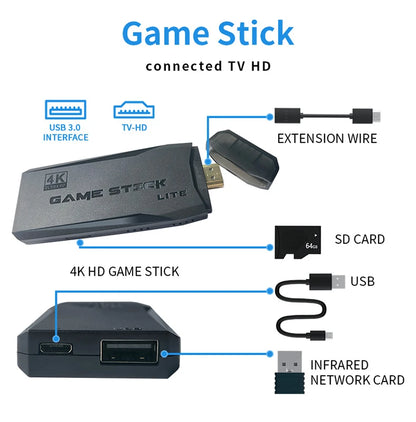 Upgraded M8 Video Game Console 64G 20000 Games Retro handheld Game Console Wireless Controller Lite 4K Game Stick For Xmas Gifts