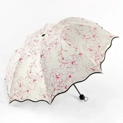 New Wave Edge Umbrella for Girls UV Protection Black Coating Hibiscus Flower Princess Fashion