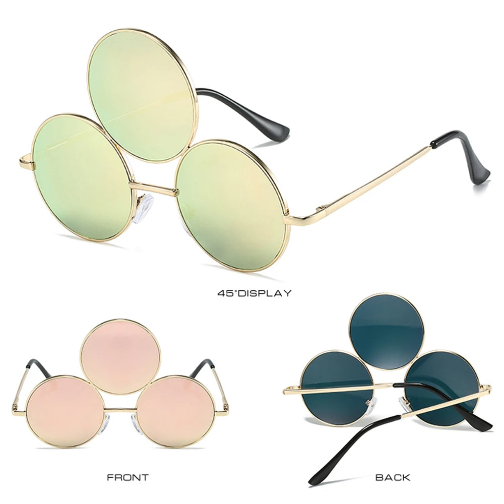 Novel Third Eye Round Metal Frame Sunglasses Chinese Style Erlang God Three Eyes Glasses Funny Party Halloween Cosplay Glasses