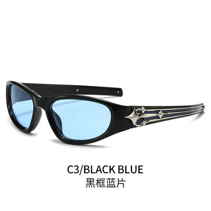 Y2K Fashion Cat Eye Sunglasses Women Men Luxury Brand Design Sun Glasses Popular Punk Hip Hop Rivet Star Eyeglasses Shades UV400