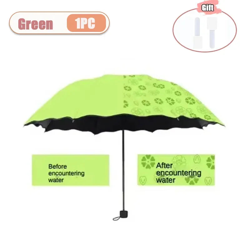 1-2PCS Portable Creative Water Flowering  Umbrella Manual  Black Coating UV Protection Sun Rain Dual Use Folding Parasol