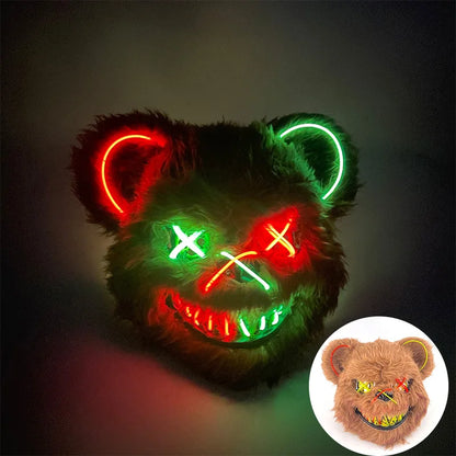 Halloween Light Up Horror Mask Glowing Bloody Bear Killer Mask Flashing Neon Scary Bear Mask for cosplay mask purim props