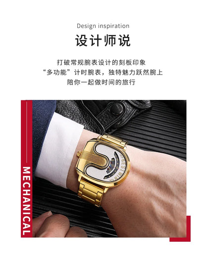 Gold Top Brand Luxury Men Watches Unique Design Stainless Steel Band Golden Dropship relogio masculino High Quality Male
