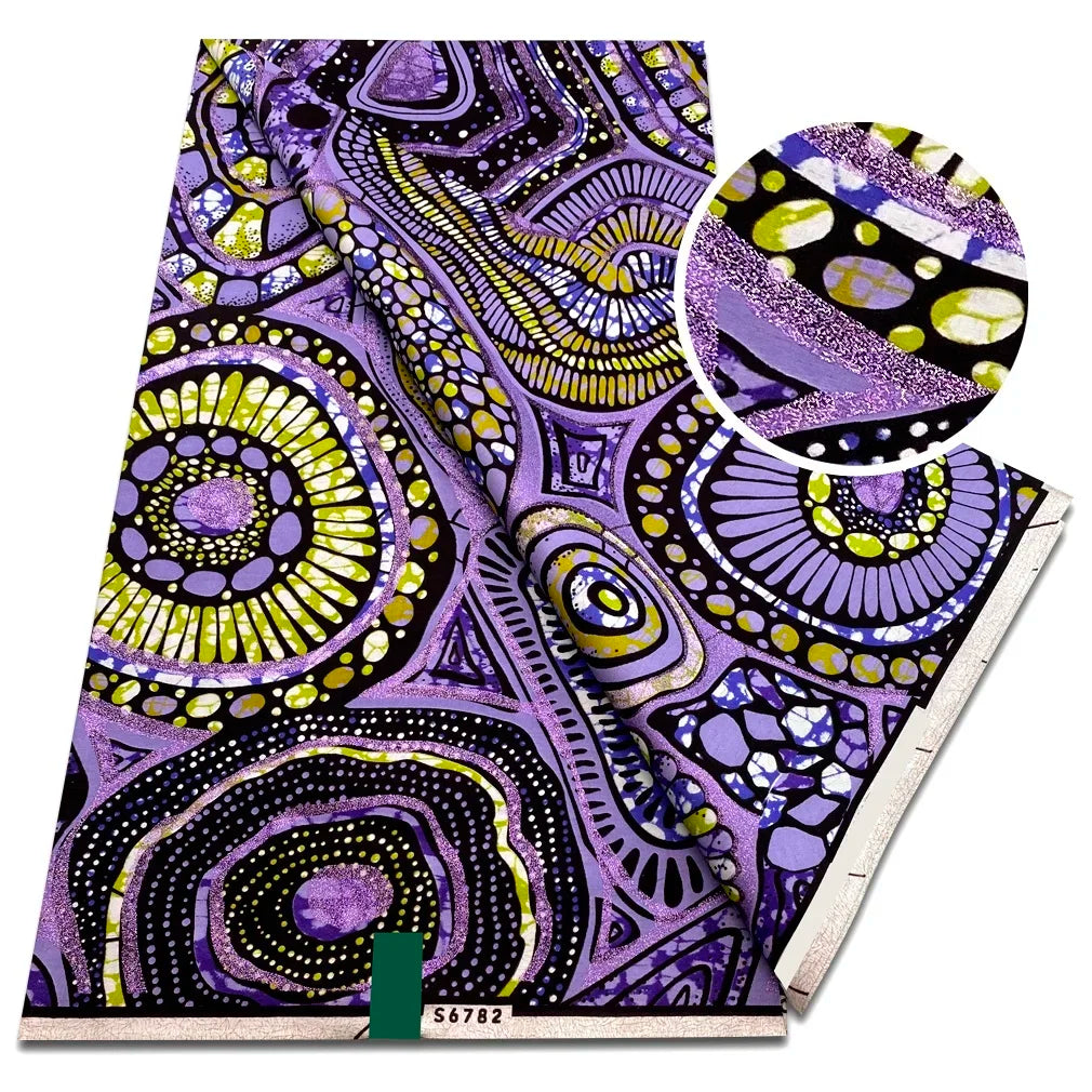 Newest Super Grand African Wax Glitter Glam Fabric Sprinkle Cotton Ankara Batik Material Pagne Wax Gold Print For Sew Uniform