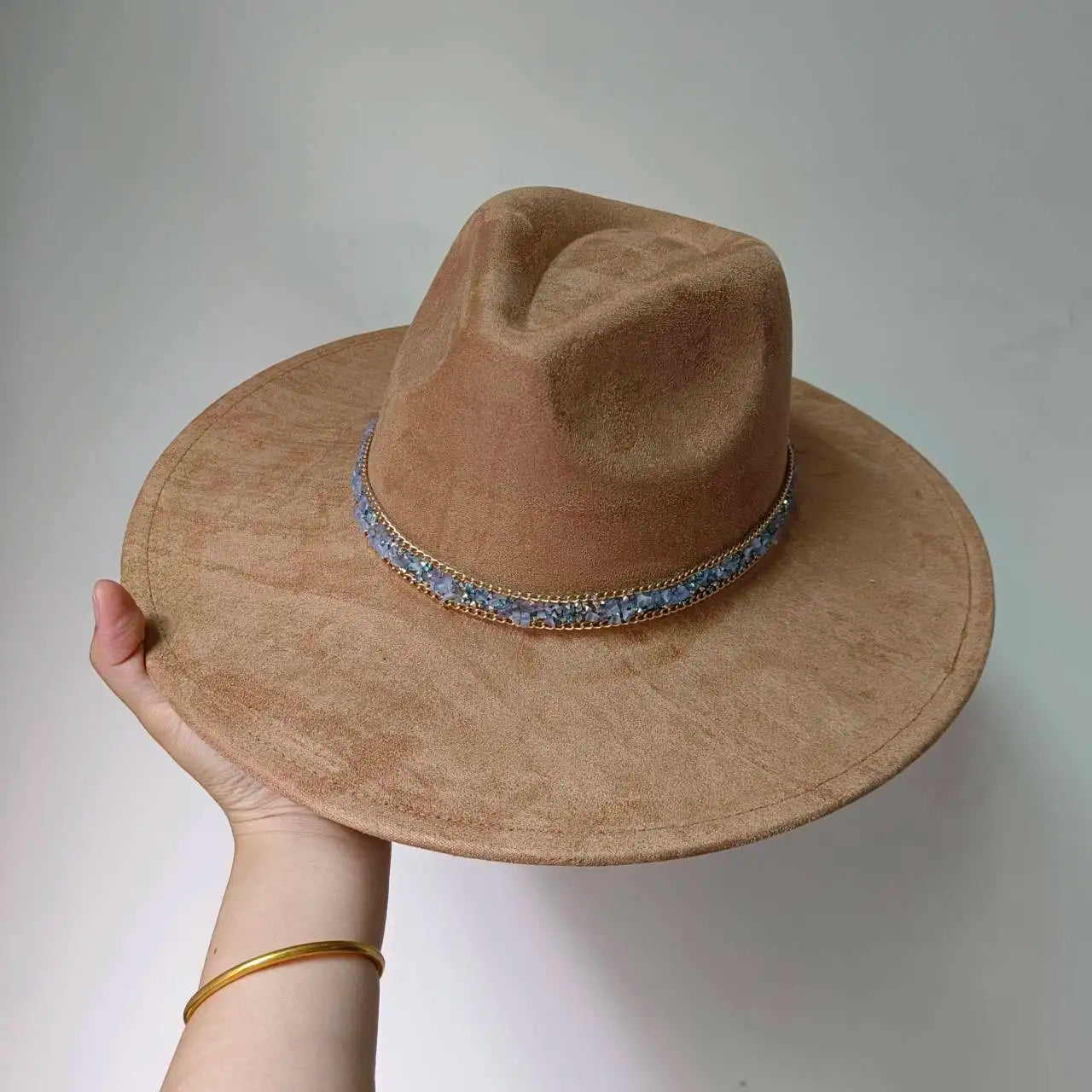 Women's suede 10cm wide Brim Fedora hat Men's autumn and winter felt jazz hat Classic suede Fedora Sombrero