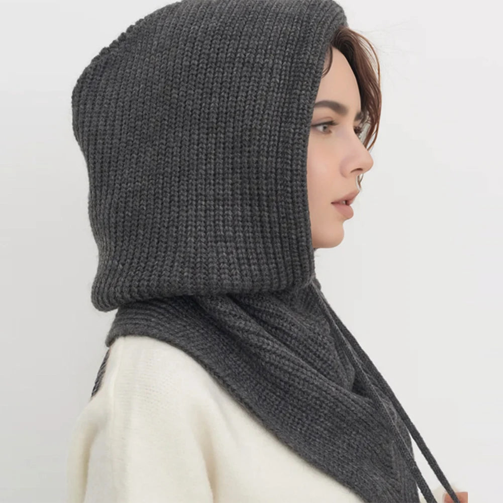Winter Balaclava Hat Scarf for Women Warm Knitted Hooded Caps Outdoor Warm One-Piece Neck Collar Beanies Hats for Girls