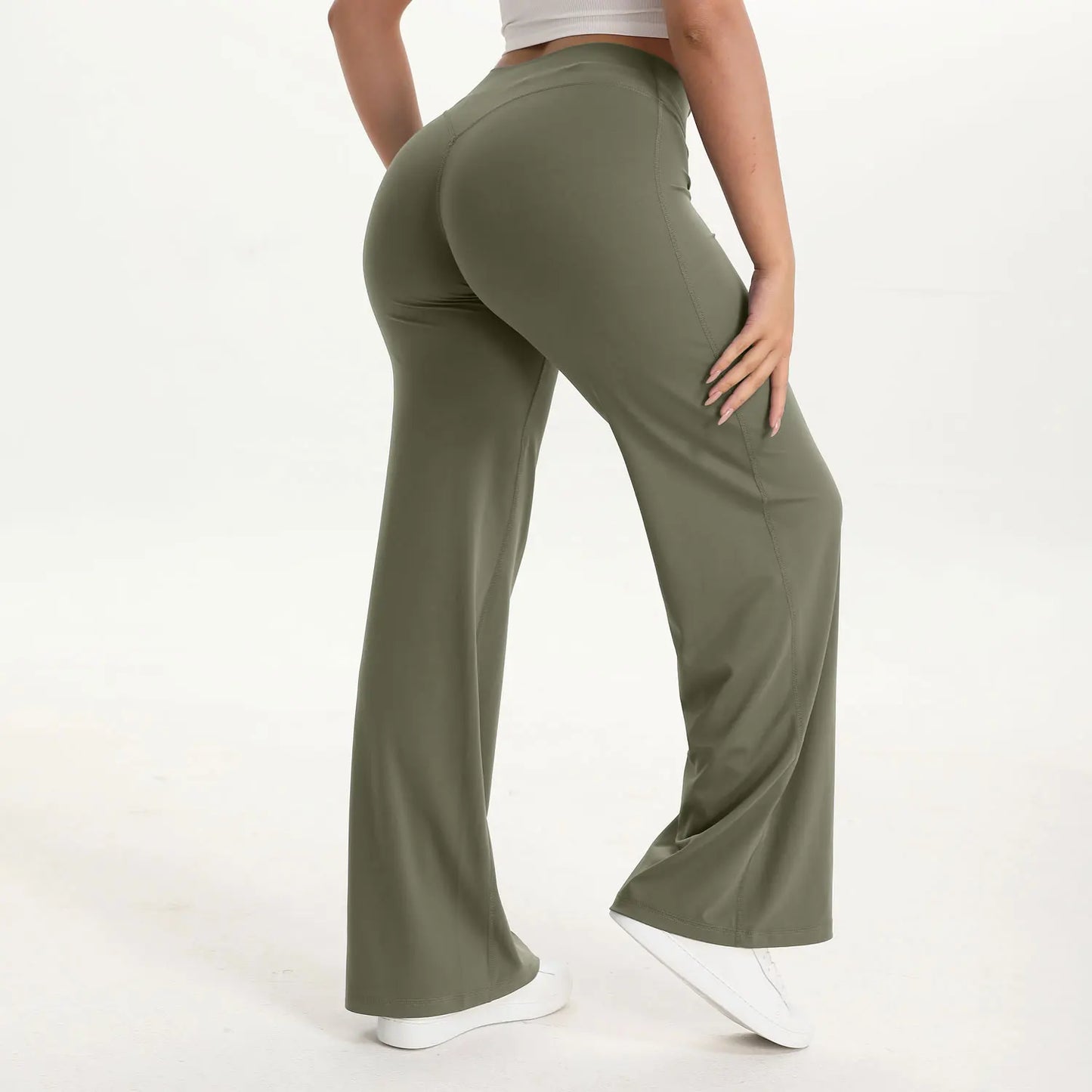 NCLAGEN SoftMotion Straight Leg Bottoms Women's Mid-Waist Yoga Pants GYM Leggings Naked Feel Pilates Running Sports Trousers