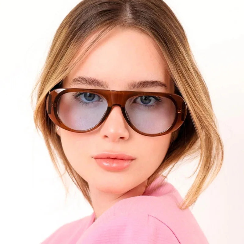 Vintage Big Frame Ellipse Women Square Sunglasses Brand Black Round Cool Men Sunglasses One Piece Designer Pilot Sun Glasses