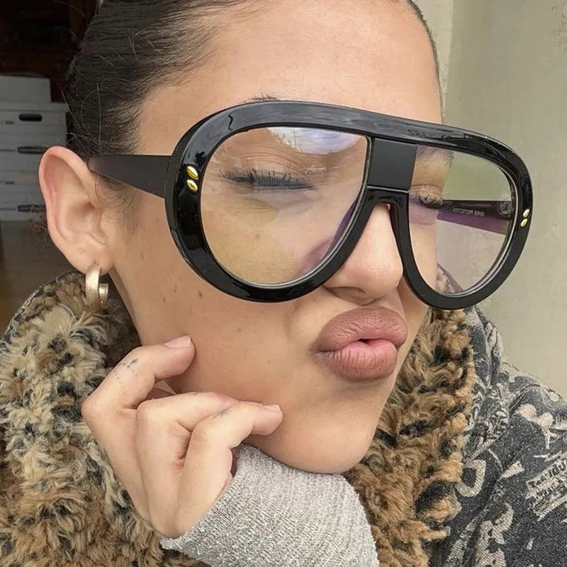 Luxury Myopia Glasses Men Women Anti Blue Light Nearsighted Eyeglasses Student Trendy Oversized Pilot Glasses Frame