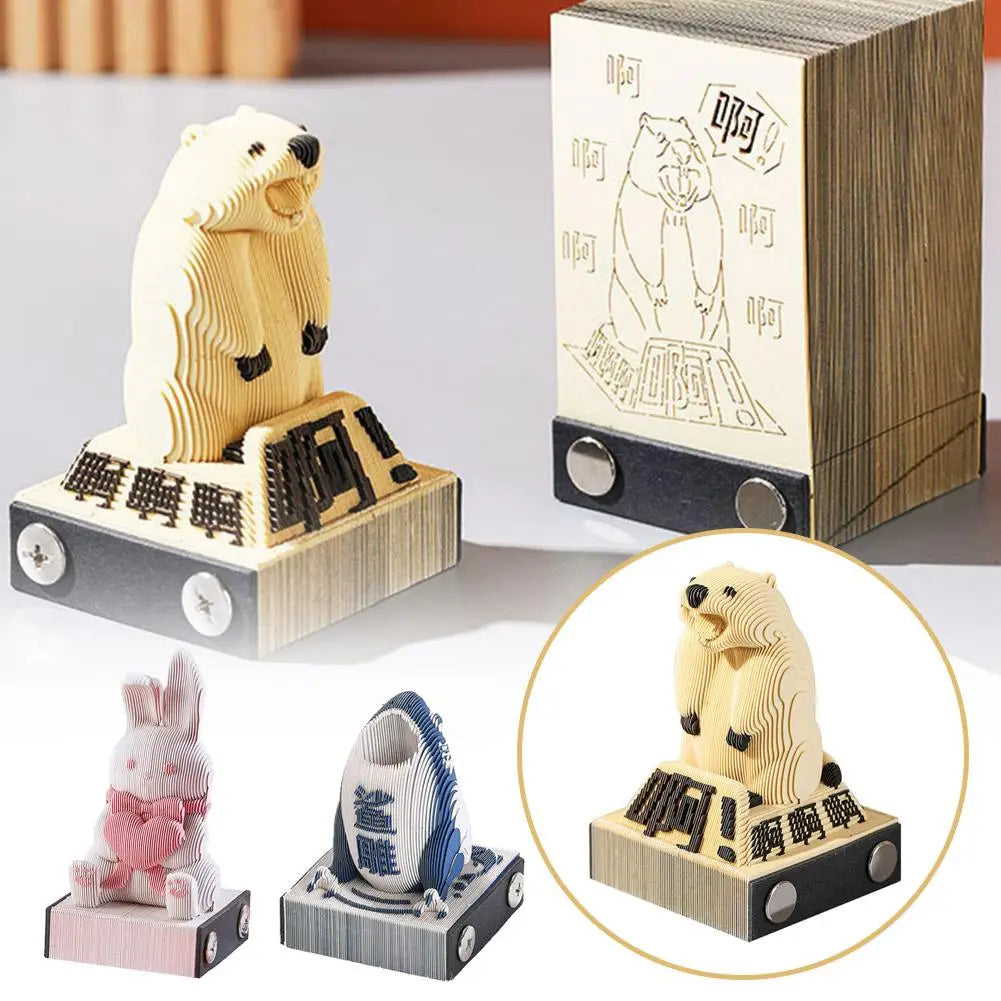 2026 Year Calendar Creative 3D Paper Notes Notepad Gift Carving Bunny Bear Calendar Paper House Shark Art Cute Sculpture C9O7