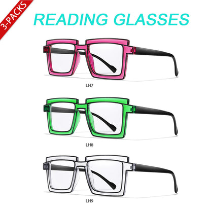 3 Pairs Oversize Reading Glasses Women Trendy Square Fashion Transparent Magnification Eyewear Presbyopic Glasses +150 +200