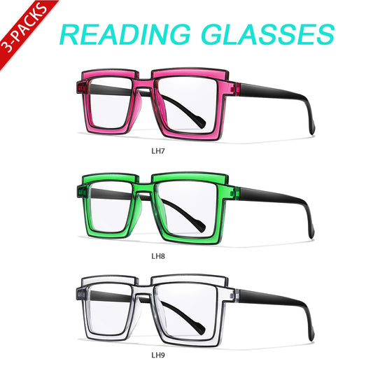 3 Pairs Oversize Reading Glasses Women Trendy Square Fashion Transparent Magnification Eyewear Presbyopic Glasses +150 +200