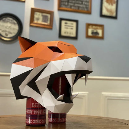 Animal Mask Paper Model,3D Papercraft Art, Origami Costume Party Cos,Handmade DIY Craft, Pre-cut, Wolf, Tiger, RTY328