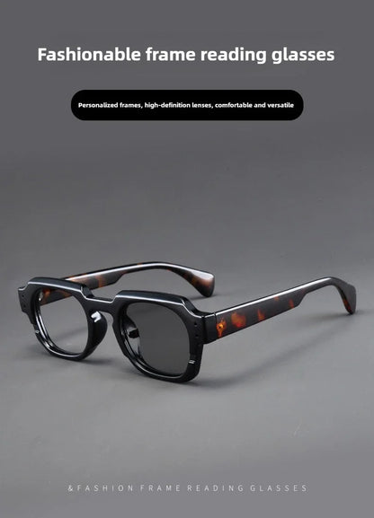 Photochromic Reading Glasses Stylish Oversized Frames Grey-tinted Presbyopia Glasses Trendy Eye Protection for Men and Women