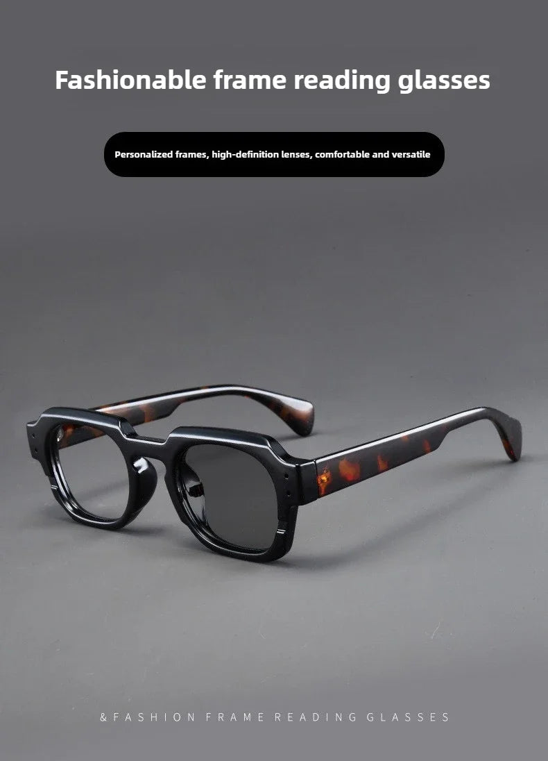 Photochromic Reading Glasses Stylish Oversized Frames Grey-tinted Presbyopia Glasses Trendy Eye Protection for Men and Women