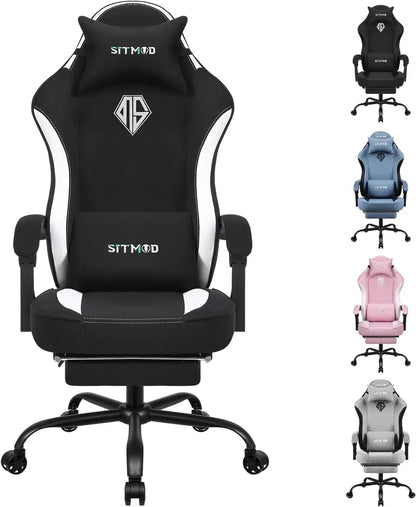 Gaming Chair, Video Game Chairs for Adults with Footrest High Back Headrest Lumbar Support Fabric Office Computer Desk Chair