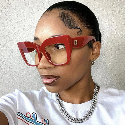 Square Anti Blue Light Reading Glasses Optical Lenses Prescription Glasses Frame Women Large Frame Cat Eye Presbyopic Glasses