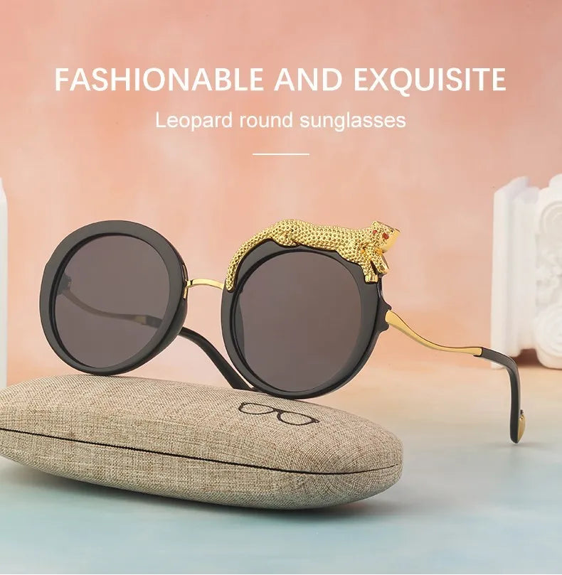 Oversized Round Sunglasses Women Big 2026 Luxury Brand Crystal Leopard-Shaped Sun Glasses for Ladies Anti Blue Light Eyeglasses