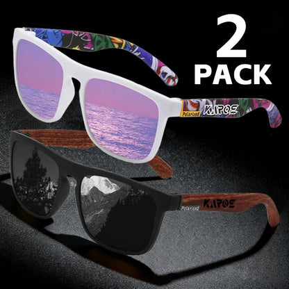 KAROS 2PCS Sunglasses Men/Women Polarized Square Mirror Brand Design Luxury UV400 SunShade Unisex Fishing Driving Cycling Hiking