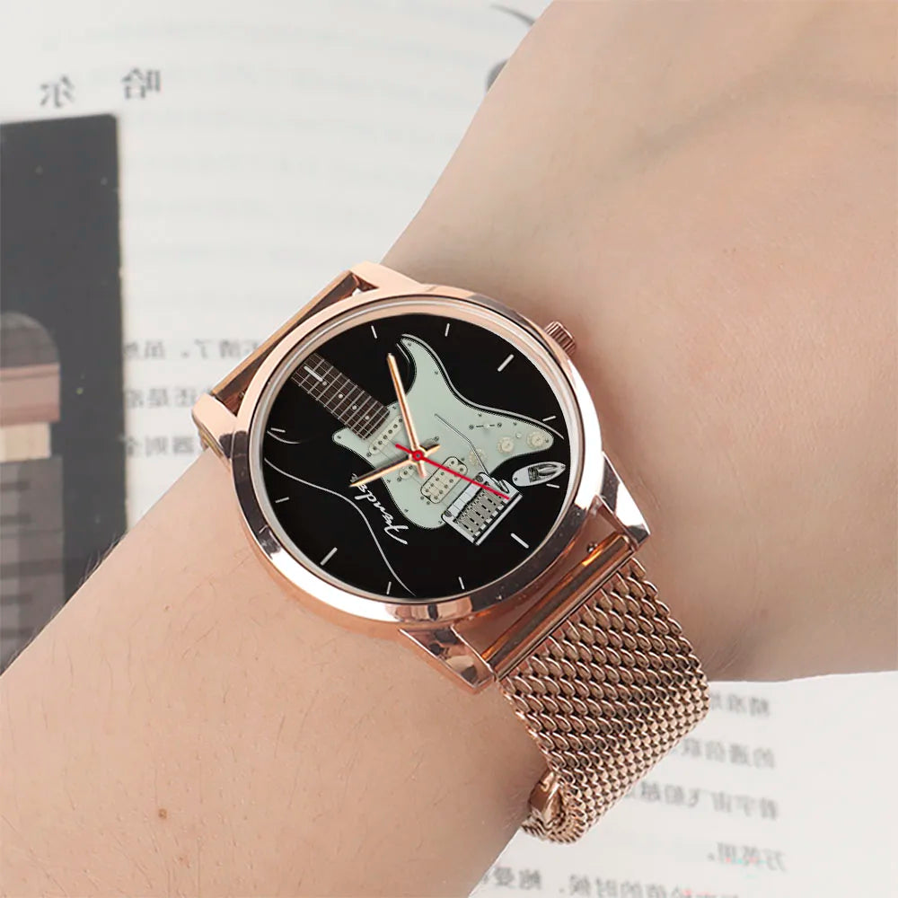 Guitar Bass Pattern Universal for Men Women Souvenir Composer Rose Gold Man Watch Silver Watches Black Bracelet Gift Clock