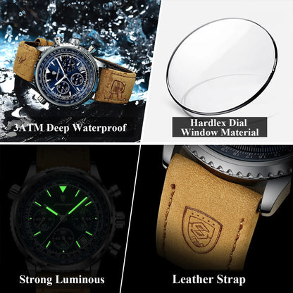 POEDAGAR Original Men's Clock Chronograph Date Waterproof Luminous Luxury Male Wristwatch Fashion Leather Quartz Watches For Man