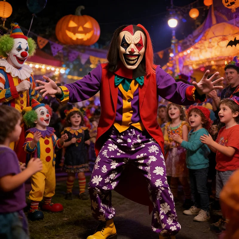 Clown Skull Mask - Red and Black Horrifying Killer Full-head Adult Evil Clown Mask, Halloween Anime Cosplay Prop