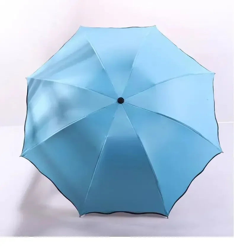 1-2PCS Portable Creative Water Flowering  Umbrella Manual  Black Coating UV Protection Sun Rain Dual Use Folding Parasol