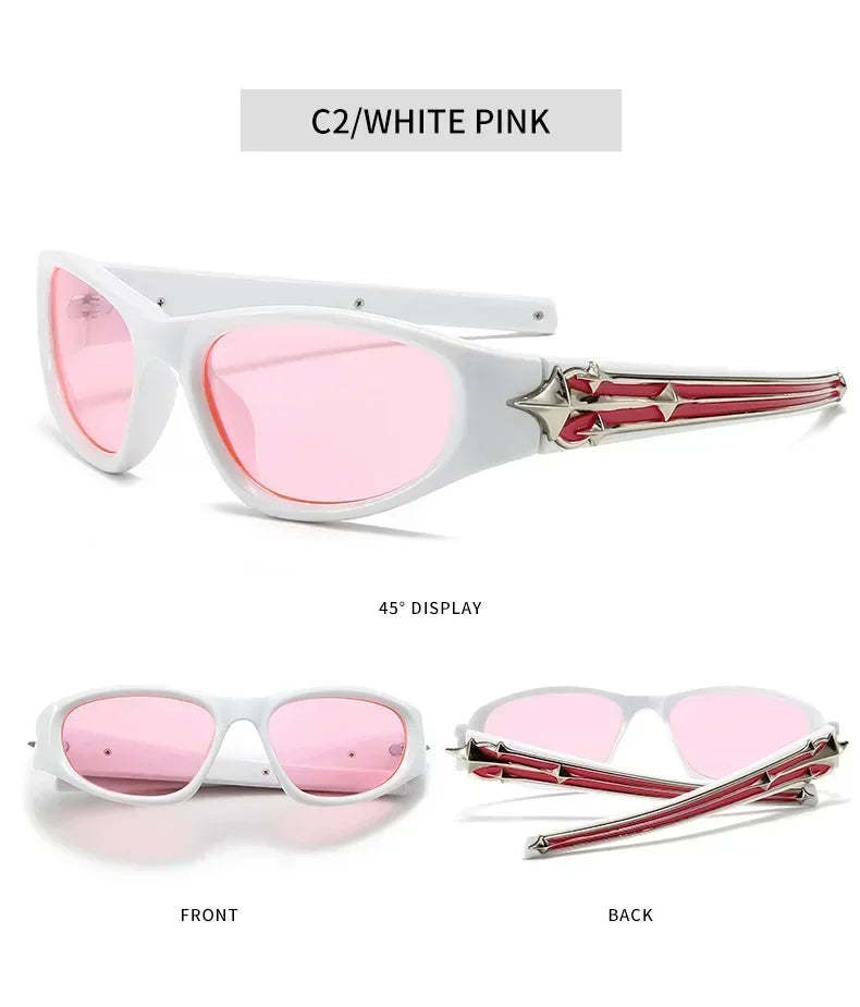 Y2K Fashion Cat Eye Sunglasses Women Men Luxury Brand Design Sun Glasses Popular Punk Hip Hop Rivet Star Eyeglasses Shades UV400