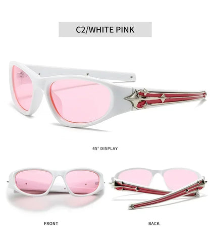 Y2K Fashion Cat Eye Sunglasses Women Men Luxury Brand Design Sun Glasses Popular Punk Hip Hop Rivet Star Eyeglasses Shades UV400