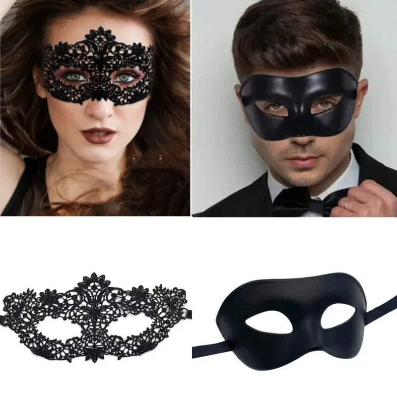Venetian Couple Eye Mask, Half-face Mask for Halloween Dance, Graduation Party Headpiece for Role-playing Costume, Men and