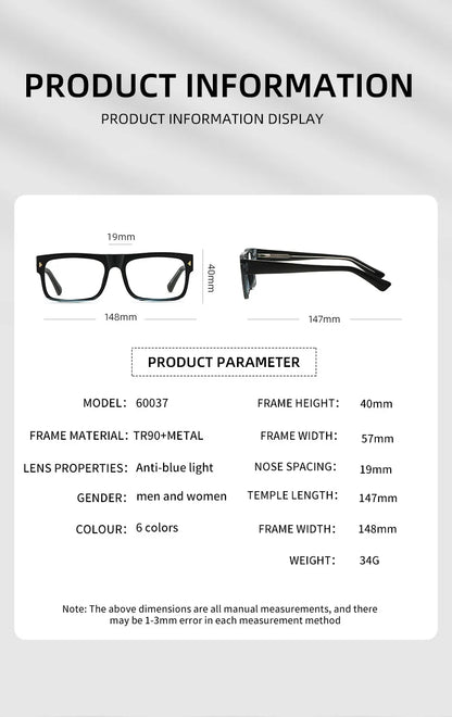 Fashion Men Prescription Myopia Glasses Luxury Brand Black Square Blue Light Blocking Eyewear Male Glasses For Vision 0 To -6.0