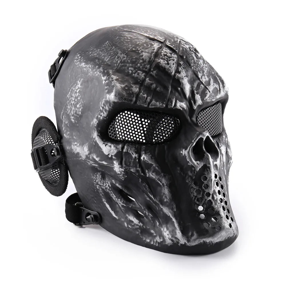 REikirc Full Face Airsoft Tactical Skull Mask with Ear Protection CS Halloween Cosplay Masks