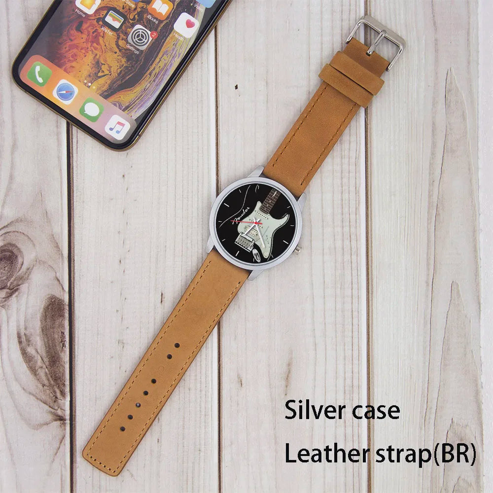 Guitar Bass Pattern Universal for Men Women Souvenir Composer Rose Gold Man Watch Silver Watches Black Bracelet Gift Clock