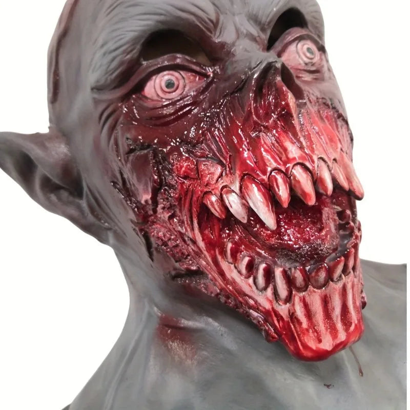Vampire Mask Horror Bloody Hungry Natural Latex Realistic Demon Zombie Full Neck Headgear Accessories Halloween Cosplay