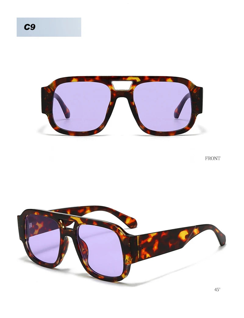SHAUNA Fashion Double Bridges Square Women Sunglasses Retro Candy Color Leopard Men Sun Glasses Shades UV400