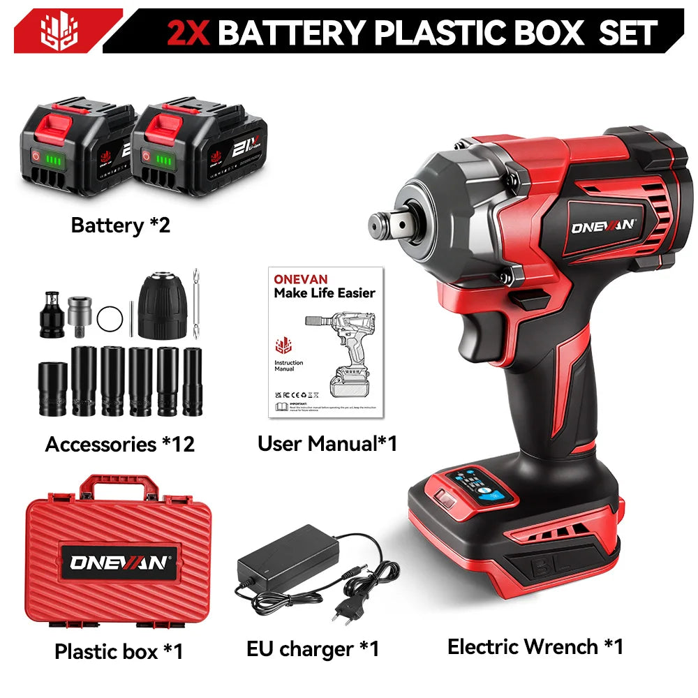 ONEVAN 1200N.M Brushless Cordless Electric Impact Wrench Portable Screwdriver Drill Repair Power Tool For Makita 18V Battery Pin